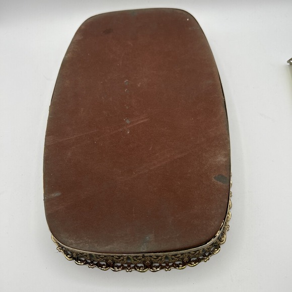 VTG Vanity Mirror Tray Ladies Perfume Dresser Hollywood Regency Gold Metal 16" - Picture 6 of 8